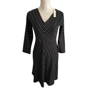 NWT Max Studio Black & White Striped Quarter Sleeve Midi Dress‎ XS